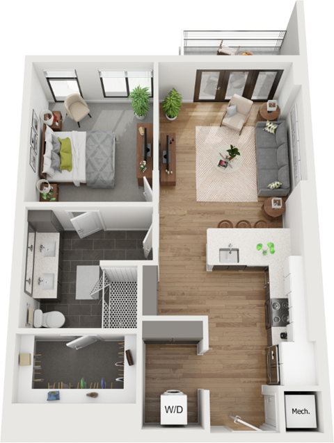 1 bedroom 1 bathroom floor plan C at Deca Apartments, Greenville, SC, 29601